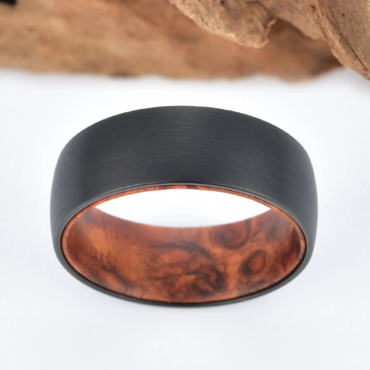 Rose Wood Burl Tungsten Men's Wedding Band 6MM - Rings By Pristine 