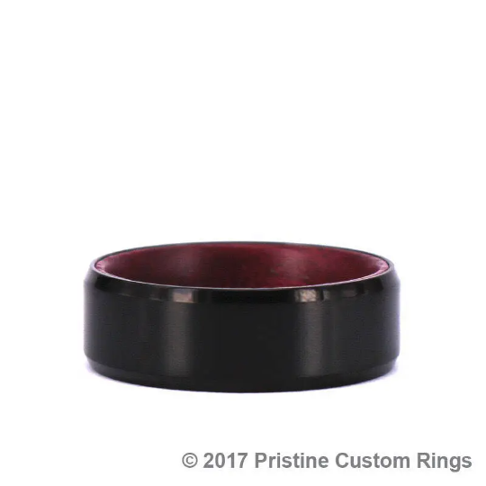 Purple Heart Wood Black Titanium Wedding Band 8MM - Rings By Pristine 