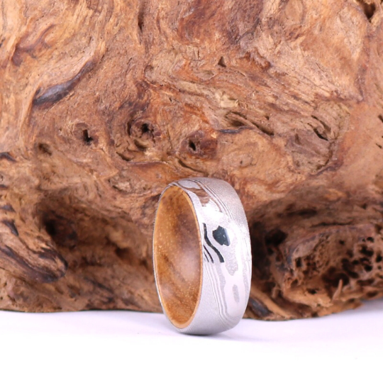 Damascus Koa Wood Men's Wedding Band 8MM - Rings By Pristine 