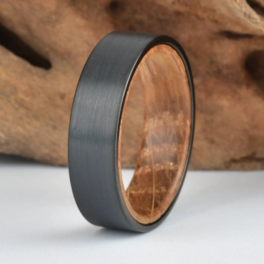 Black Tungsten Whiskey Barrel Inlay Men's Wedding Band 6MM - Rings By Pristine 