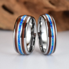 Grey Tungsten Koa Wood Blue Opal Men's Wedding Band 8MM - Rings By Pristine 