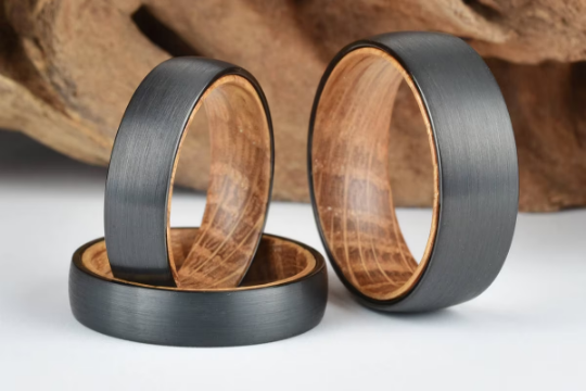 Black Tungsten Whiskey Barrel Men's Wedding Band 6MM - Rings By Pristine 