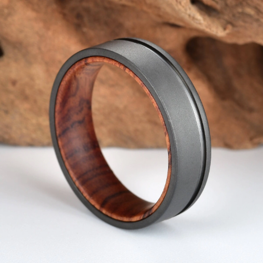 Titanium Iron Wood Men's Wedding Band 6MM