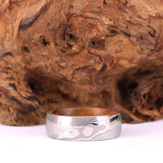 Damascus Koa Wood Men's Wedding Band 8MM - Rings By Pristine 