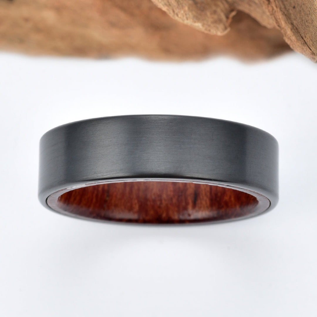 Zirconium Rose Wood Men's Wedding Band 6MM - Rings By Pristine 