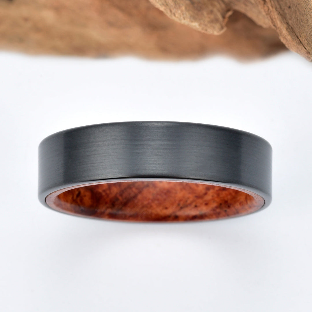 Zirconium Rose Wood Burl Men's Wedding Band 6MM - Rings By Pristine 