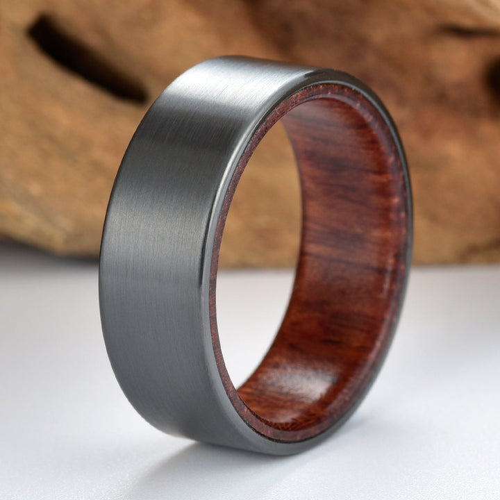 Zirconium Rose Wood Men's Wedding Band 8MM - Rings By Pristine 