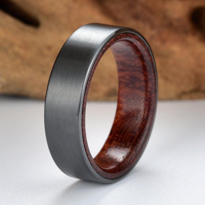 Zirconium Rose Wood Men's Wedding Band 6MM - Rings By Pristine 