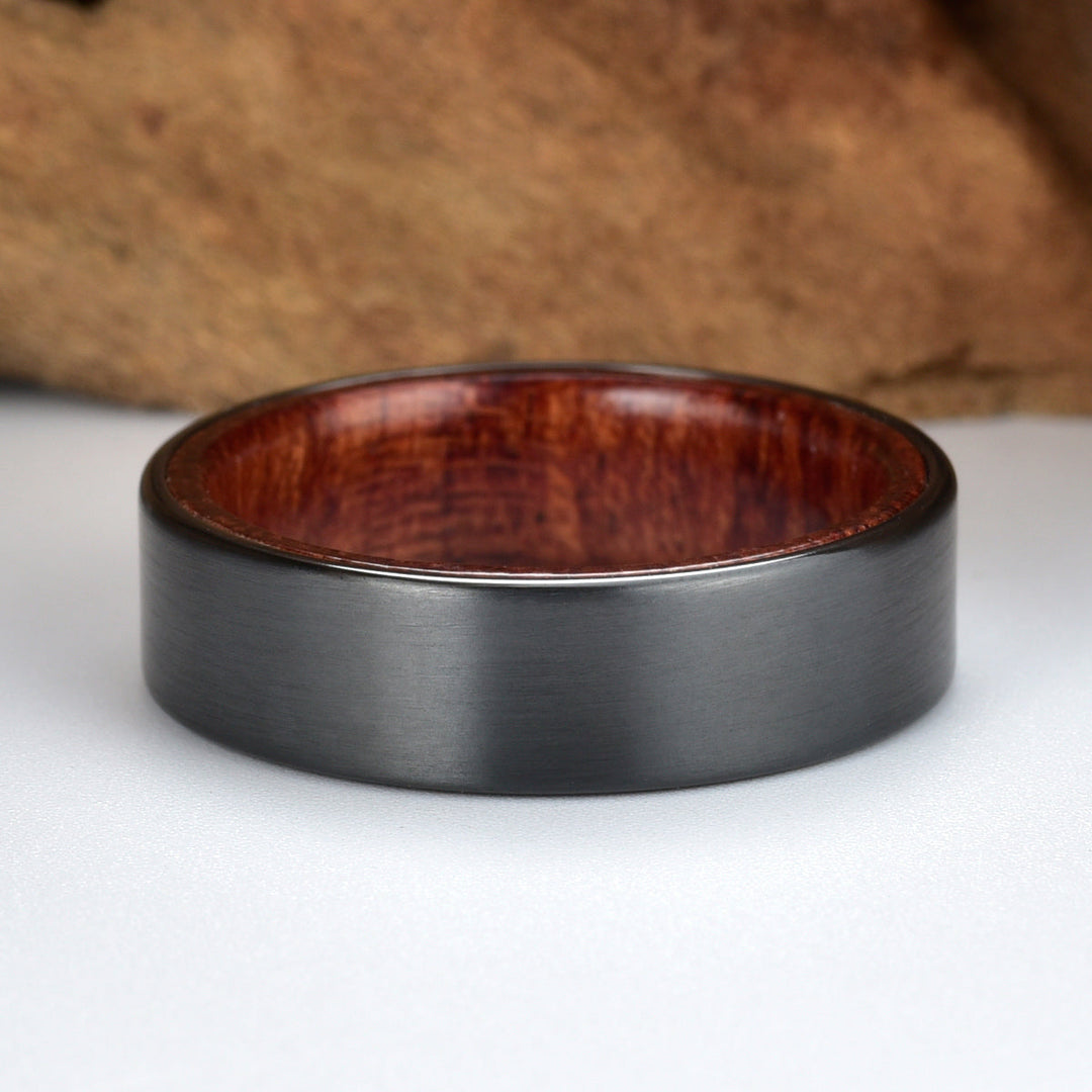 Zirconium Rose Wood Men's Wedding Band 6MM - Rings By Pristine 