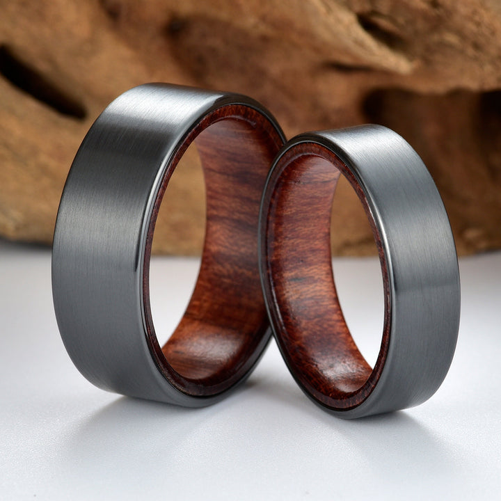 Zirconium Rose Wood Men's Wedding Band 8MM - Rings By Pristine 