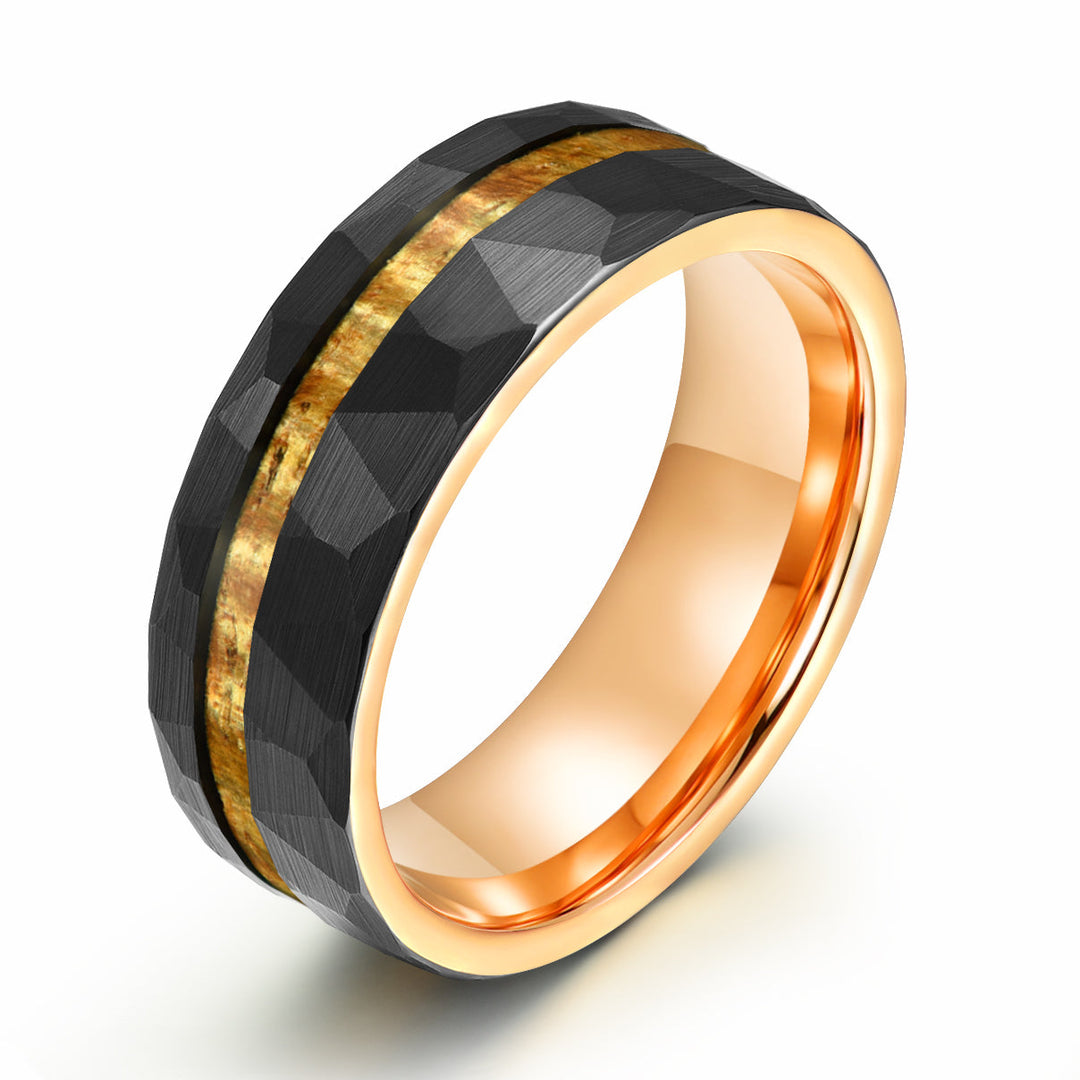 Hammered Tungsten Rose Tungsten Interior Koa Wood Inlay Men's Wedding Band 8MM