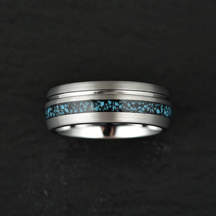 Turquoise Grey Tungsten Men's Wedding Band 8MM - Rings By Pristine 