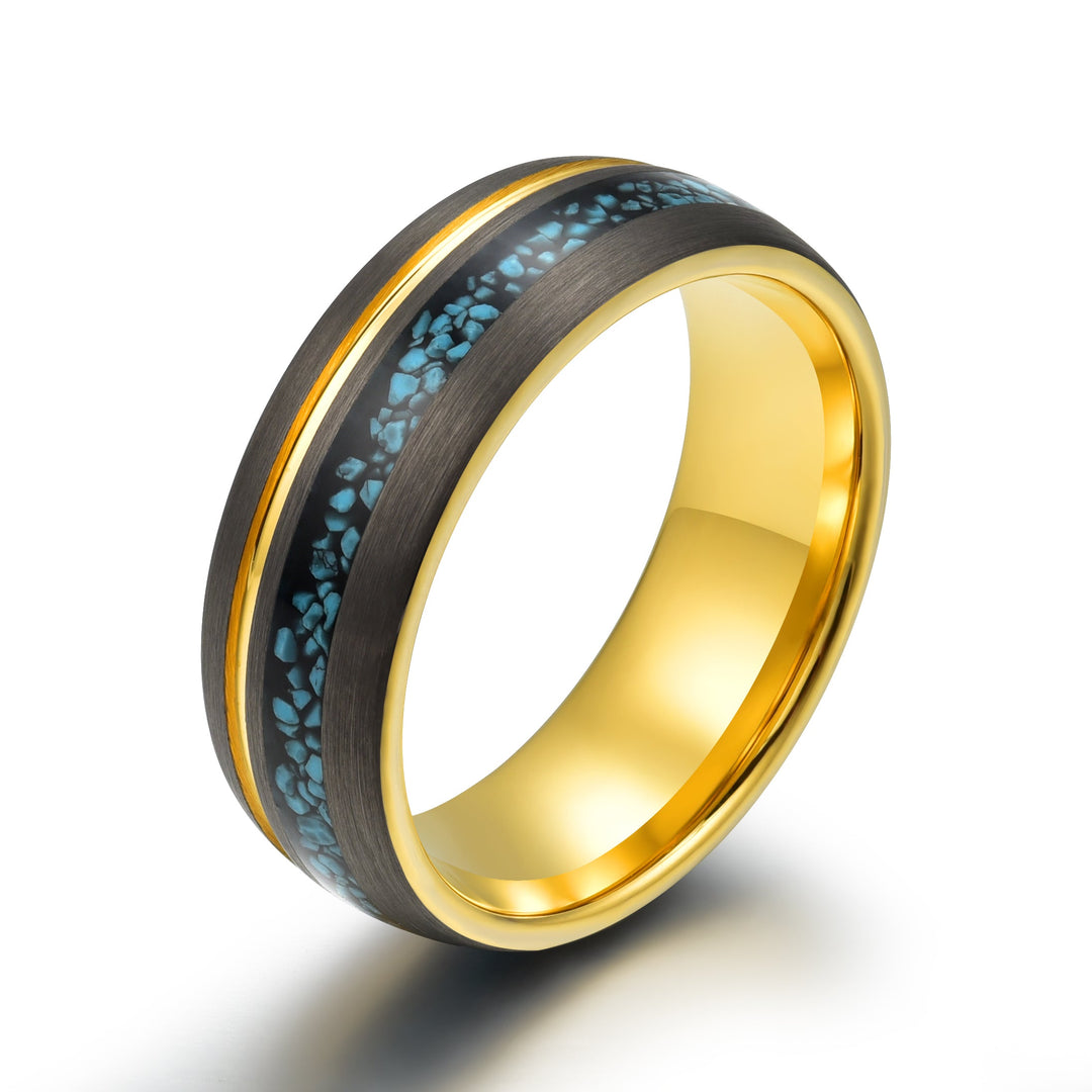 Turquoise Yellow Tungsten Men's Wedding Band 8MM - Rings By Pristine 