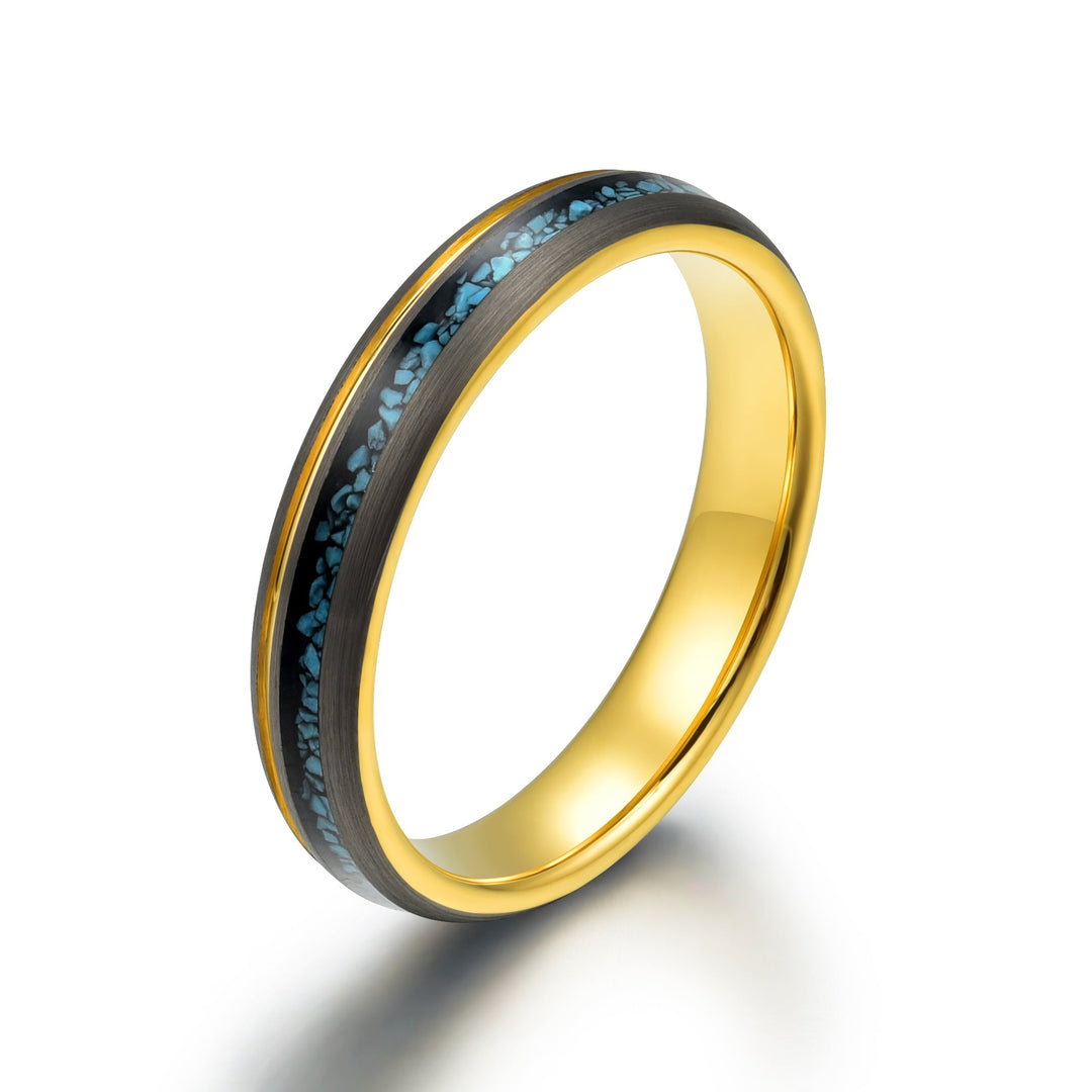 Yellow Tungsten Crushed Turquoise Women's Wedding Band 4MM - Rings By Pristine 