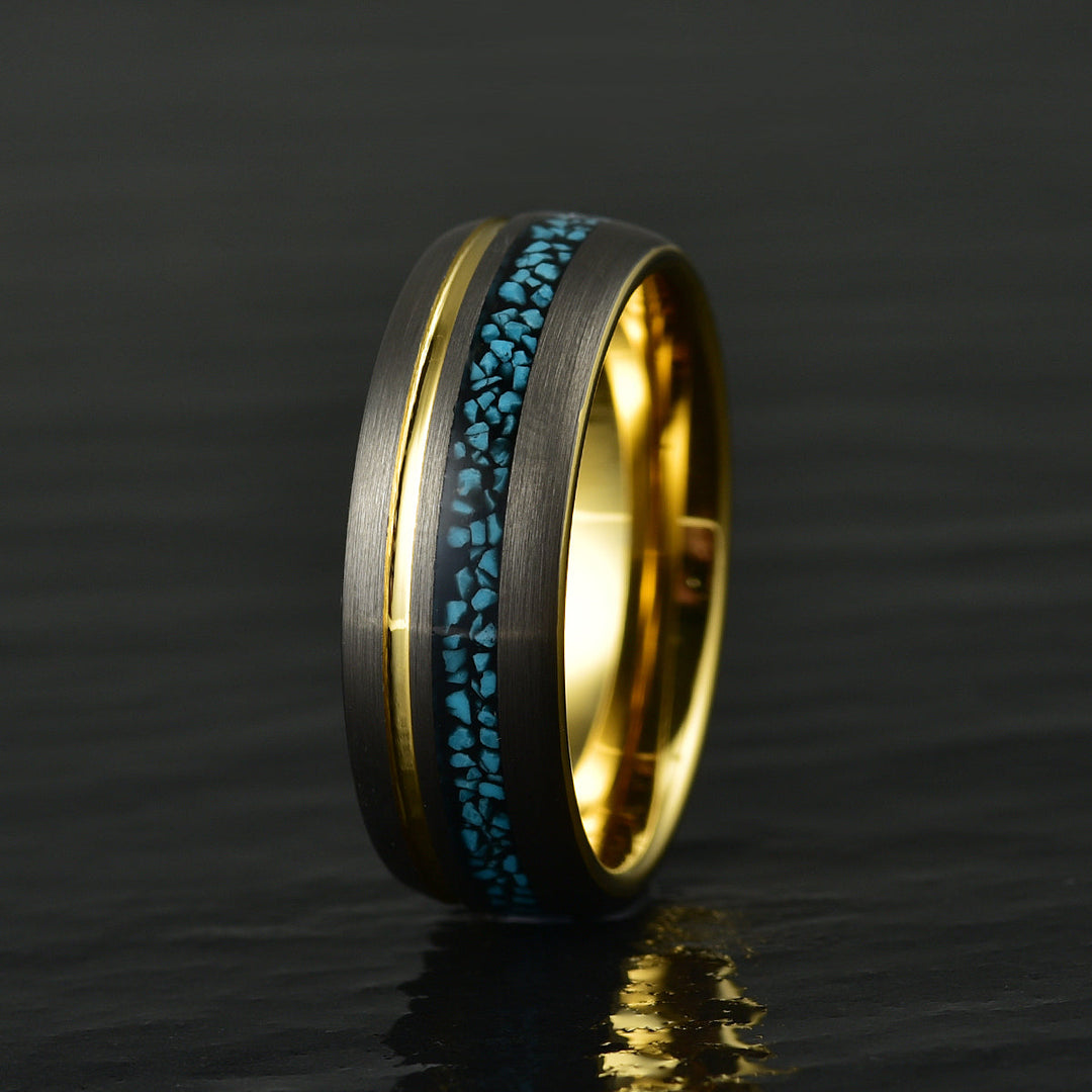 Turquoise Yellow Tungsten Men's Wedding Band 8MM - Rings By Pristine 