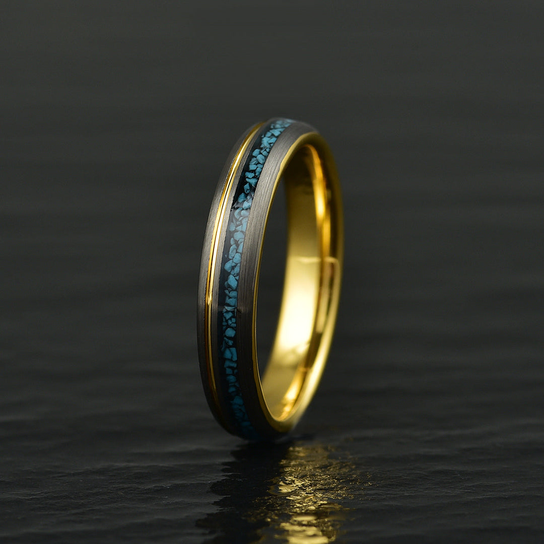 Yellow Tungsten Crushed Turquoise Women's Wedding Band 4MM - Rings By Pristine 