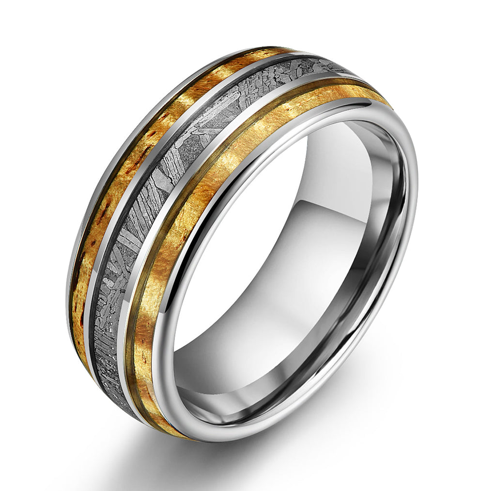 Hawaiian Koa Wood & Meteorite Tungsten Mens Wedding Ring 8MM - Rings By Pristine 