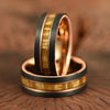 Hawaiian Koa Wood & Guitar String Black & Rose Tungsten Mens Wedding Ring 8MM - Rings By Pristine 