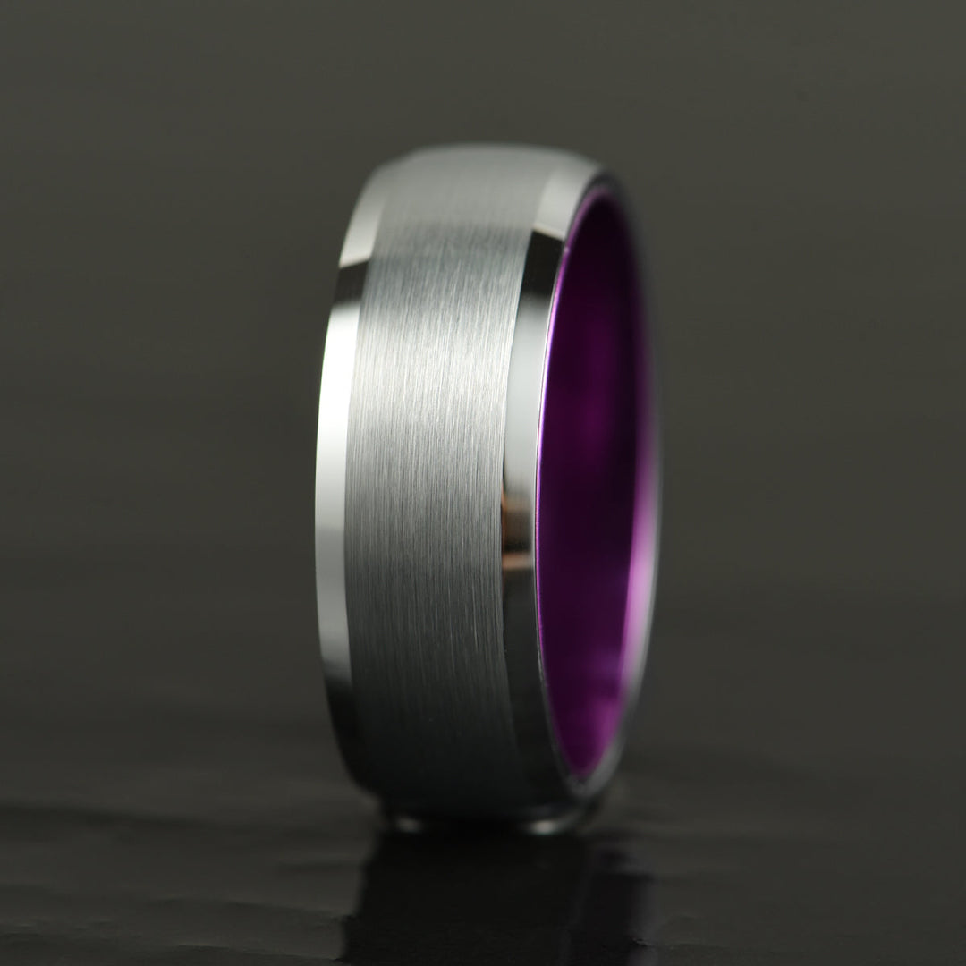 Pristine Passion Purple  Interior Silver Tungsten Wedding Band 8MM - Rings By Pristine 