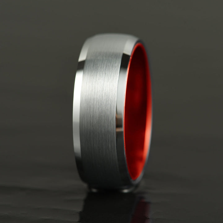 Pristine Passion Red Interior Silver Tungsten Wedding Band 8MM - Rings By Pristine 