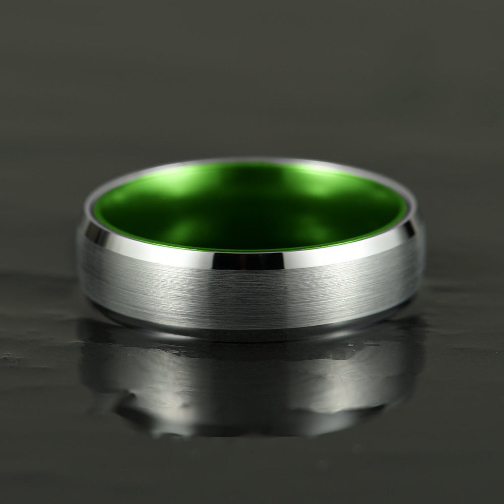 Pristine Passion Green Interior Silver Tungsten Wedding Band 6MM - Rings By Pristine 