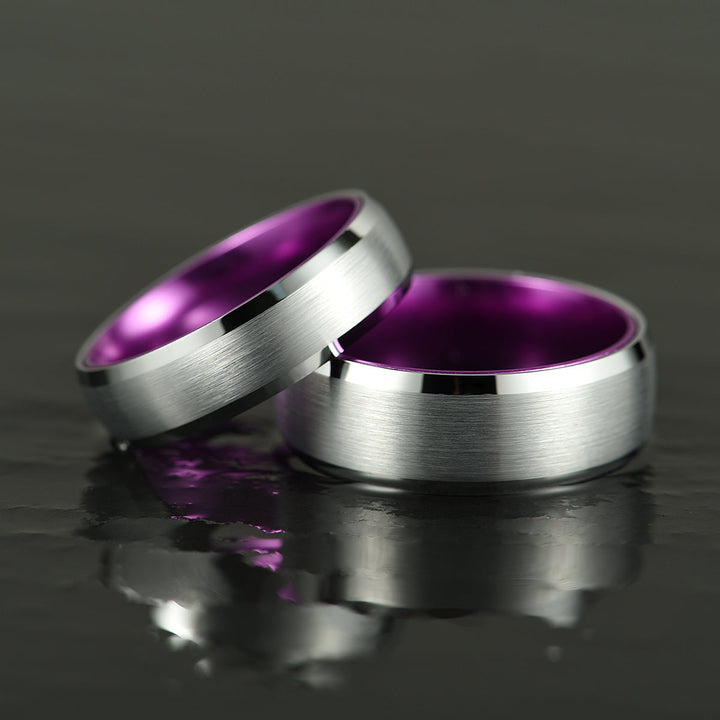Pristine Passion Purple  Interior Silver Tungsten Wedding Band 8MM - Rings By Pristine 