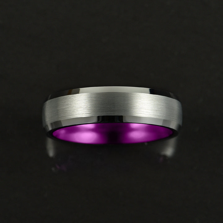 Pristine Passion Purple  Interior Silver Tungsten Wedding Band 4MM - Rings By Pristine 