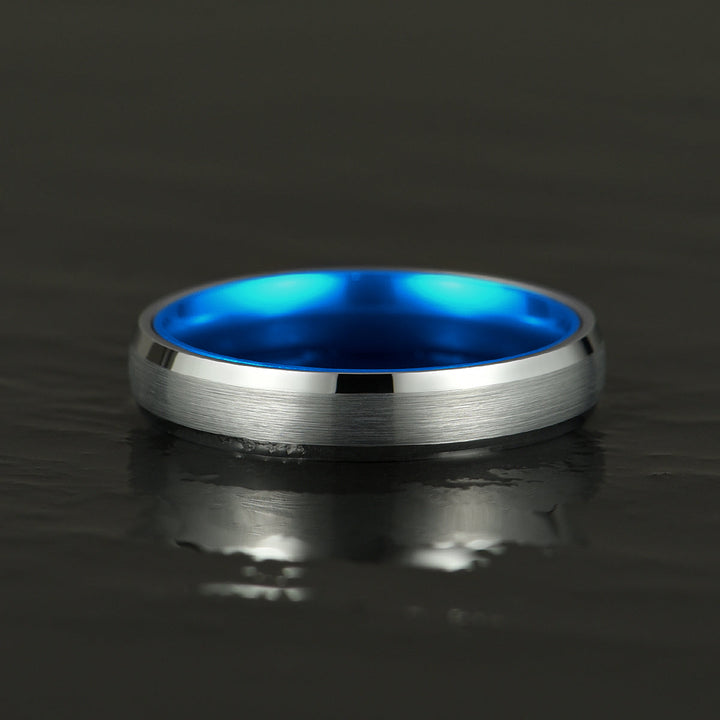 Pristine Passion Blue Interior Silver Tungsten Wedding Band 4MM - Rings By Pristine 