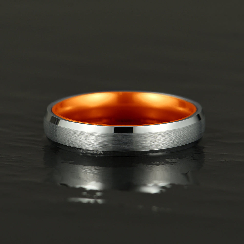 Pristine Passion Orange Interior Silver Tungsten Wedding Band 4MM - Rings By Pristine 