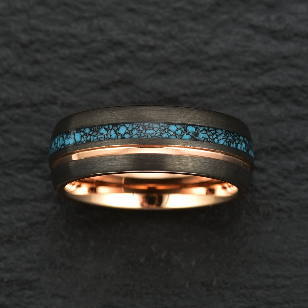Turquoise Rose Tungsten Wedding Band 8MM - Rings By Pristine 