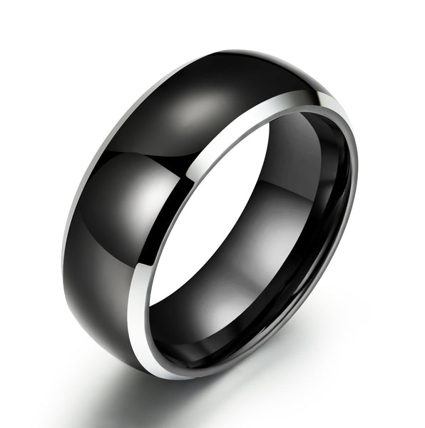 Silver Black Glossy Tungsten Men's Wedding Band 8MM - Rings By Pristine 