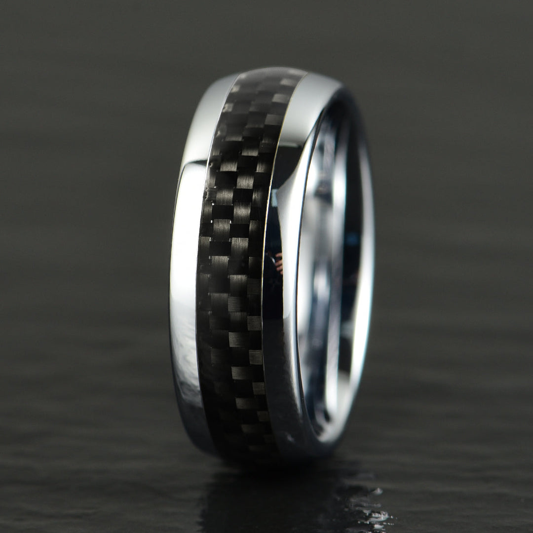 Tungsten Carbon Fiber Men's Wedding Band 8MM - Rings By Pristine 