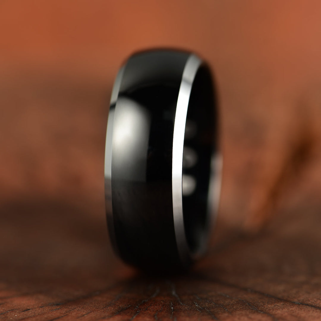 Glossy Black Tungsten Men's Wedding Band 8MM - Rings By Pristine 