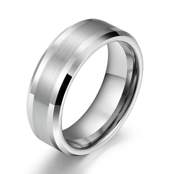 Silver Tungsten Brushed Men's Wedding Band 8MM - Rings By Pristine 