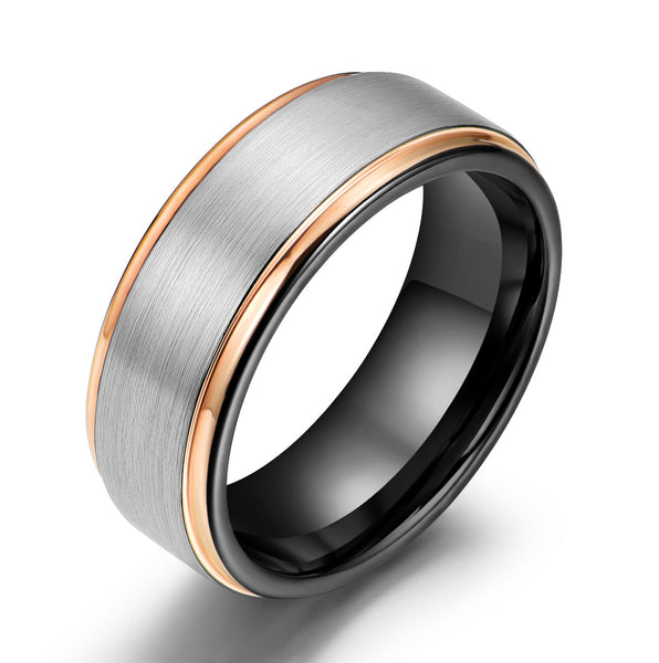 Two Tone Tungsten Men's Wedding Band 8MM - Rings By Pristine 
