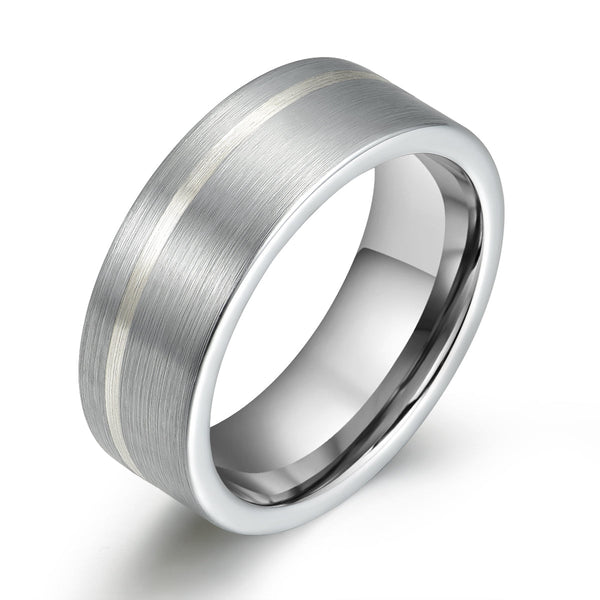Silver Tungsten Men's Wedding Band 8MM - Rings By Pristine 
