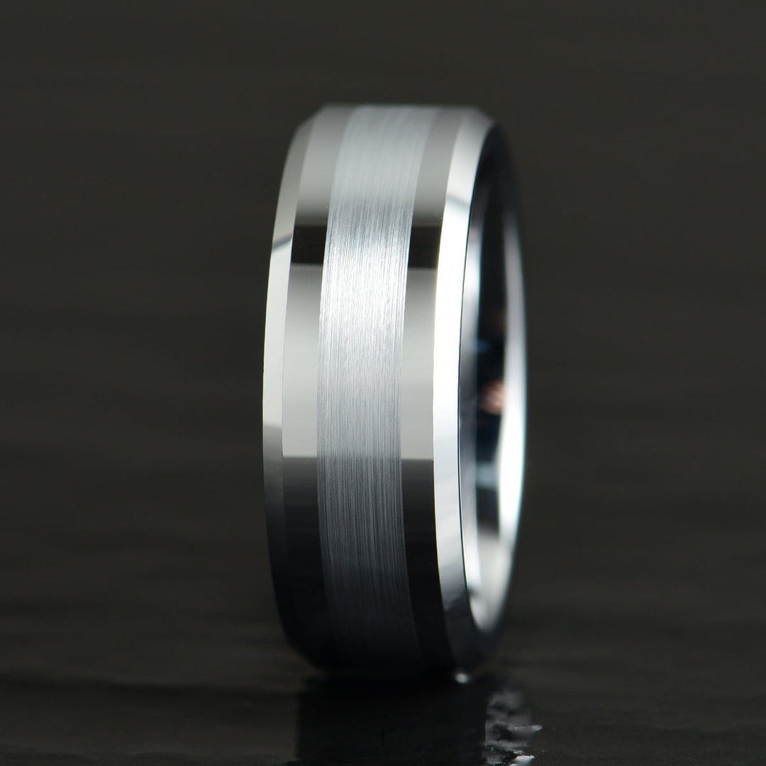 Silver Tungsten Brushed Men's Wedding Band 8MM - Rings By Pristine 