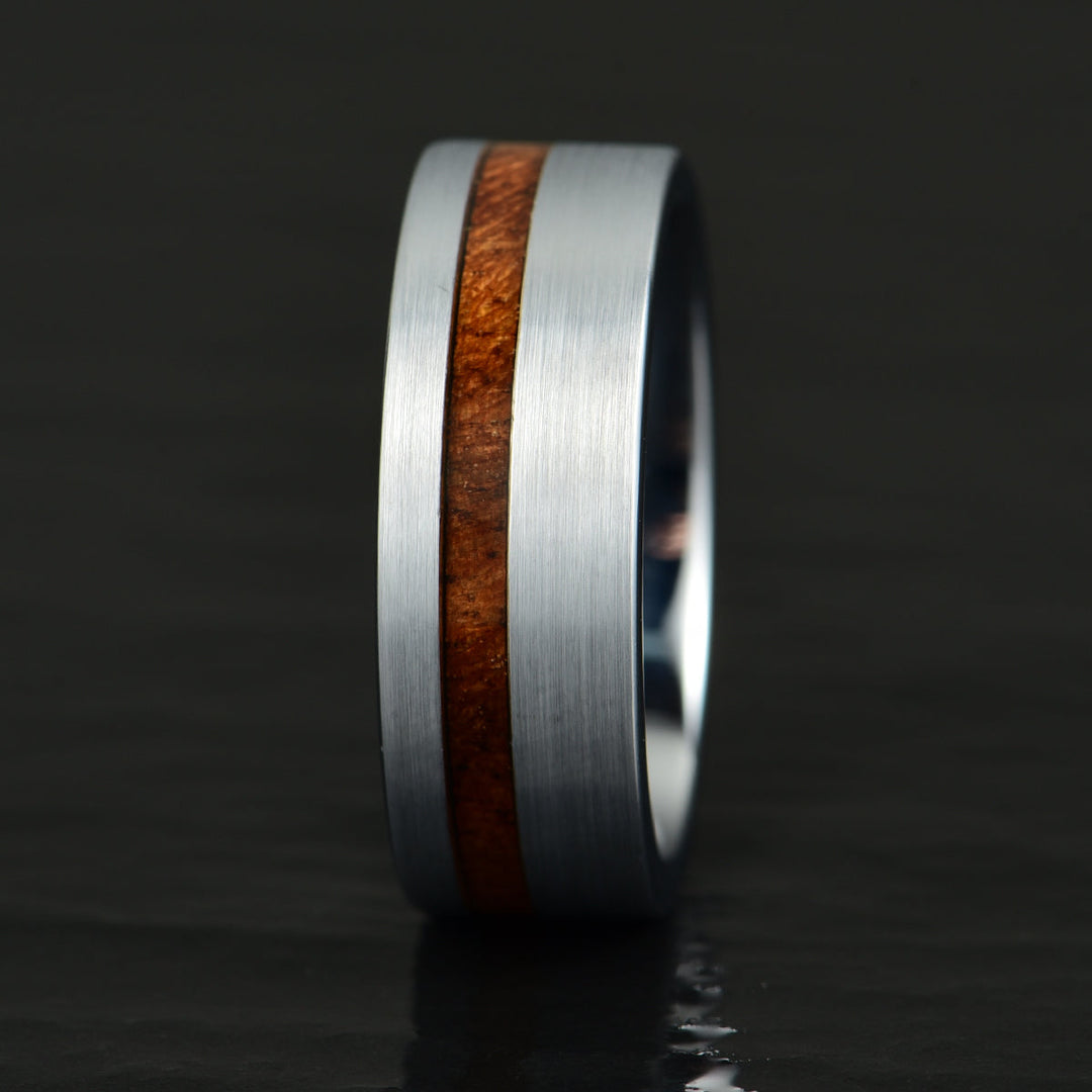 Silver Tungsten Koa Wood Inlay Men's Wedding Band - Rings By Pristine 