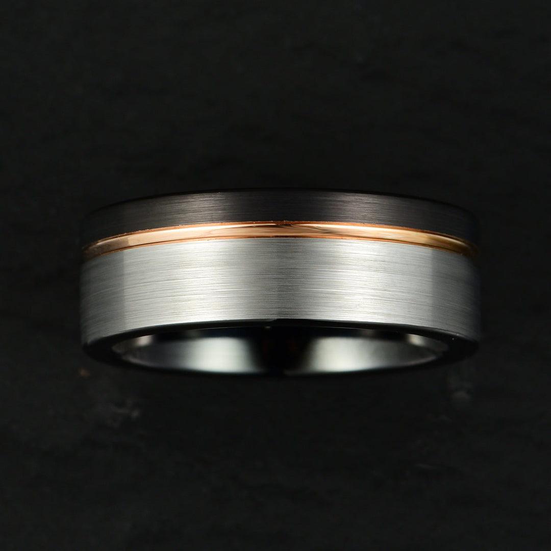 Three Tone Tungsten Men's Wedding Band 8MM - Rings By Pristine 