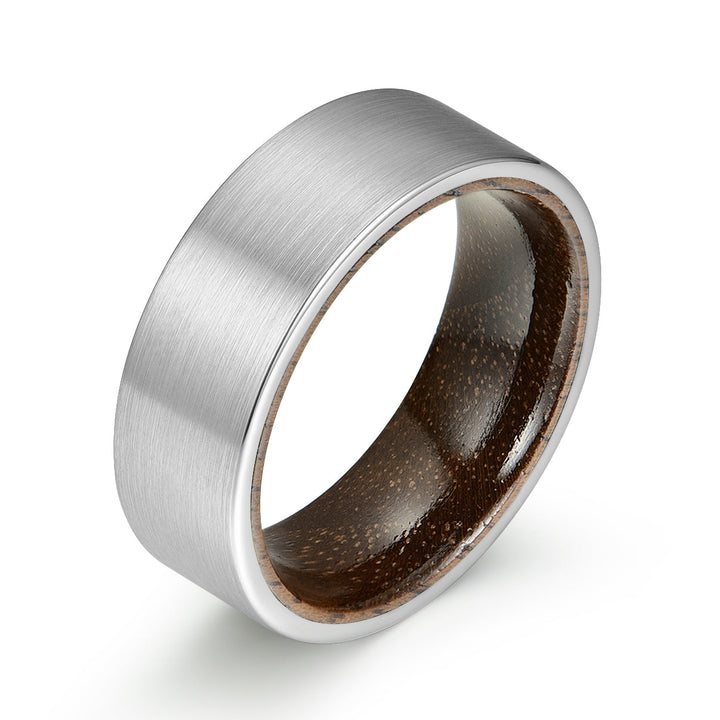 Grey Tungsten Glossy Walnut Wood Men's Wedding Band 8MM