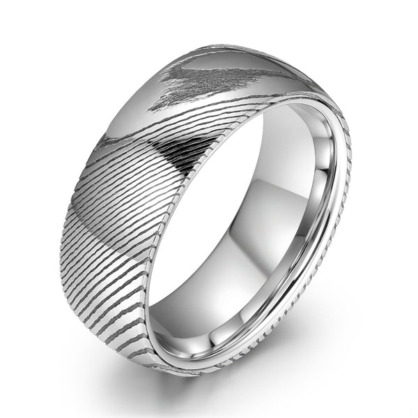 Damascus Steel Glossy Tungsten Men's Wedding Band 8MM - Rings By Pristine 