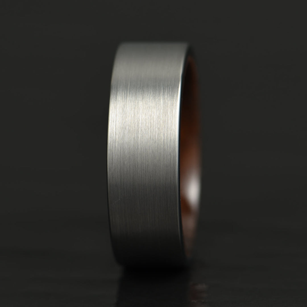 Grey Tungsten Glossy Walnut Wood Men's Wedding Band 8MM