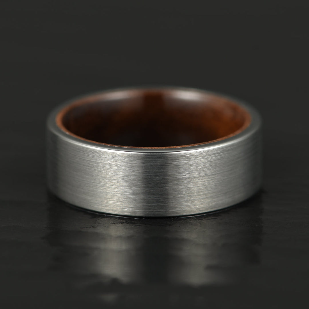 Grey Tungsten Glossy Walnut Wood Men's Wedding Band 8MM