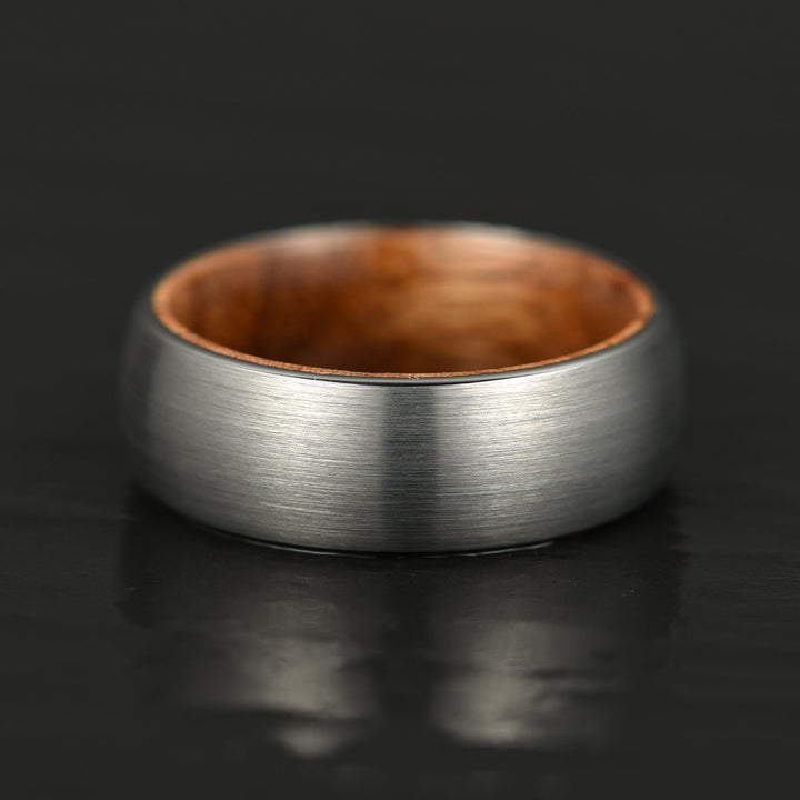 Matte Grey Flat Titanium Koa Wood Men's Wedding Band 8MM - Rings By Pristine 