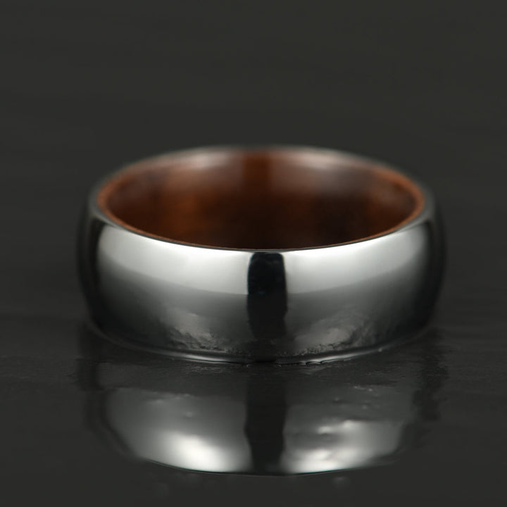 Rounded Glossy Silver Tungsten Walnut Wood Men's Wedding Band 8MM - Rings By Pristine 