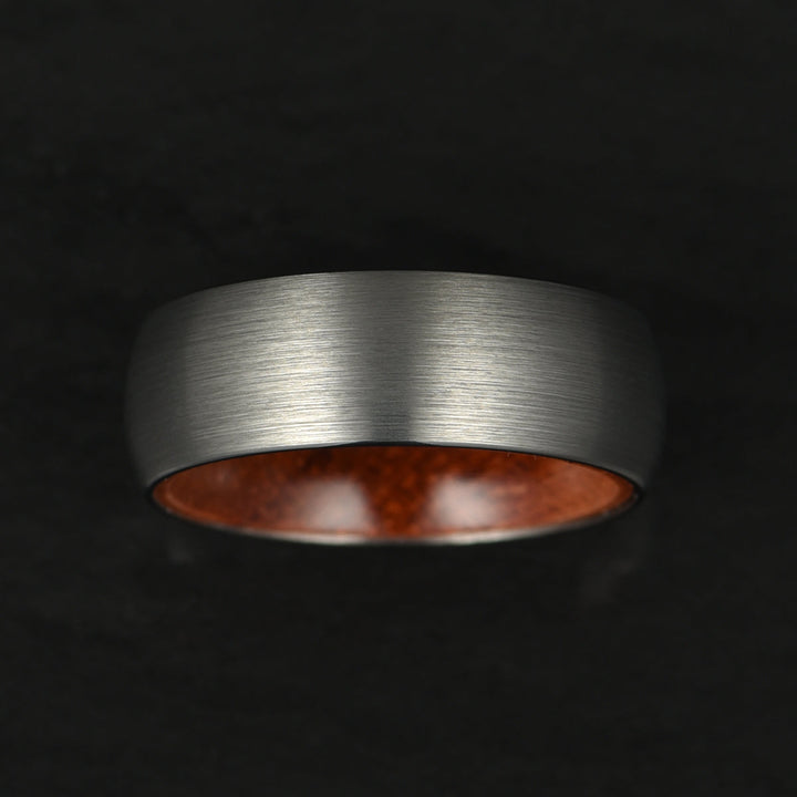 Matte Grey Rounded Titanium Rose Wood Men's Wedding Band 8MM - Rings By Pristine 
