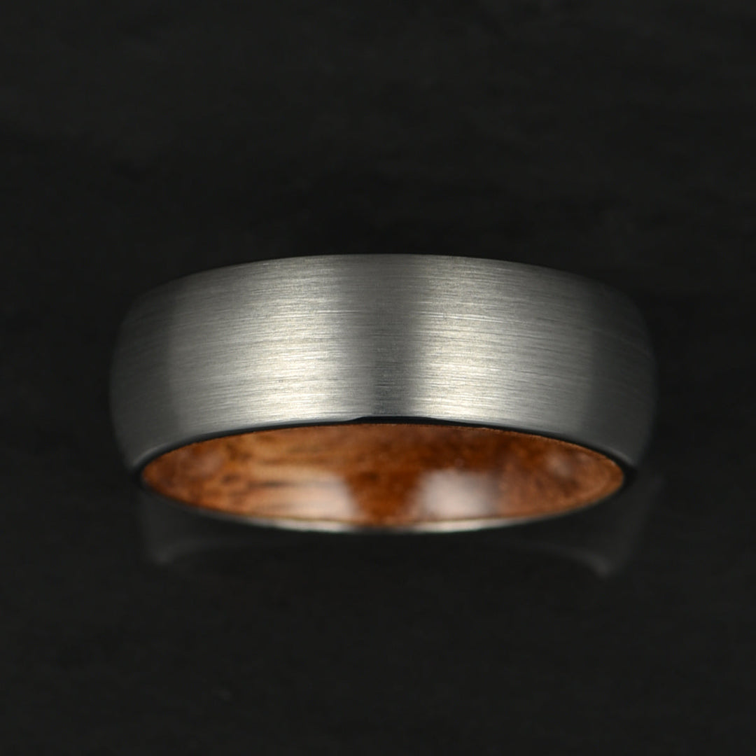 Matte Grey Flat Titanium Koa Wood Men's Wedding Band 8MM - Rings By Pristine 