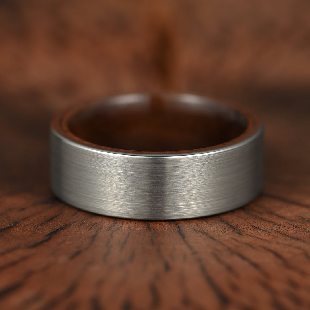 Grey Tungsten Glossy Walnut Wood Men's Wedding Band 8MM