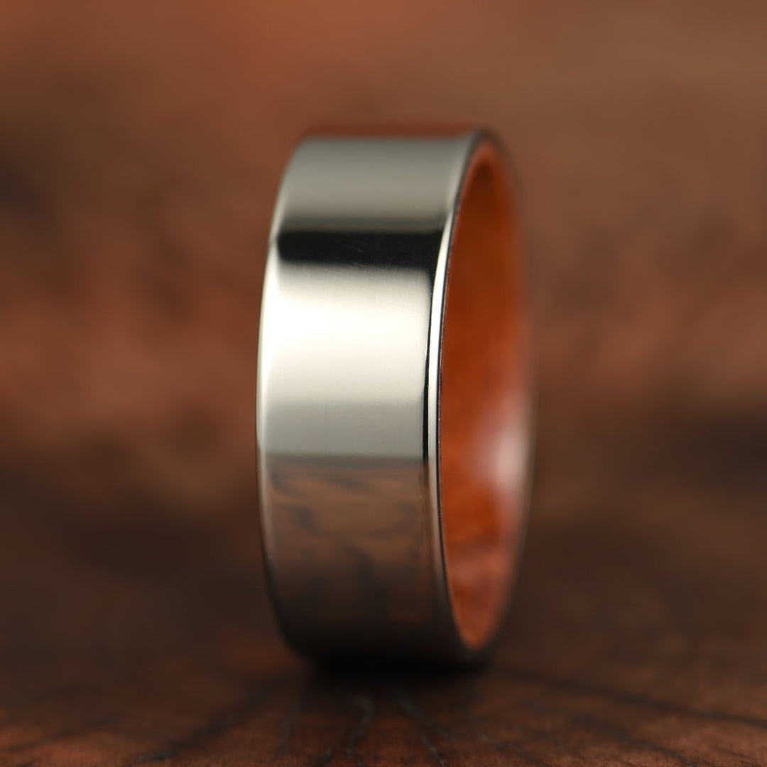 Flat Polished Silver Tungsten Rosewood Men's Wedding Band 8MM - Rings By Pristine 