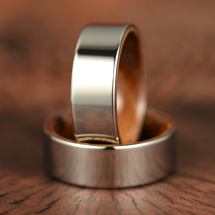 Polished Silver Tungsten Koa Wood Men's Wedding Band 8MM - Rings By Pristine 